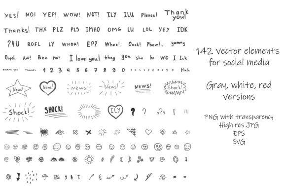 142 Doodle Images for Social Media Bundle - Graphics for Web Elements