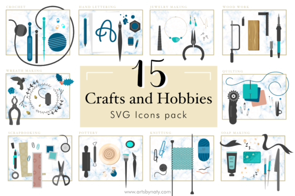 15 Crafts and Hobbies SVG Icons for Modern Branding