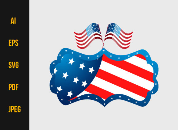 American Flag Illustration with Badge for Web Elements and Graphics