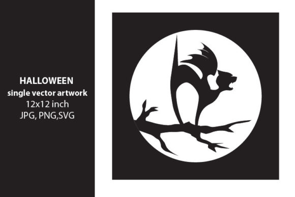 Cat with Bat Wings, Moon and Tree Branch Graphics