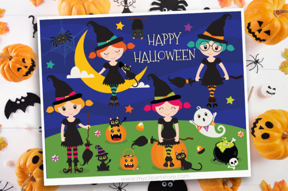 Cute Witches Halloween Clipart Graphics