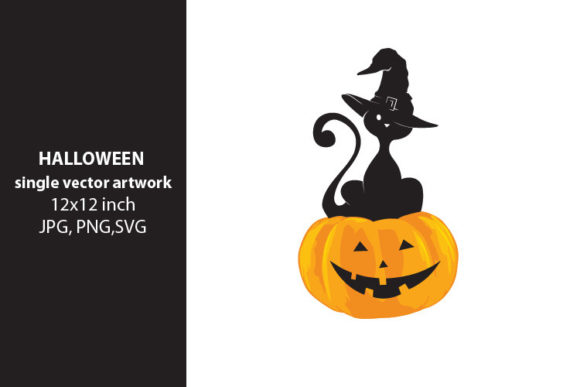 Halloween Pumpkin and Little Black Cat W Graphics for Local Branding
