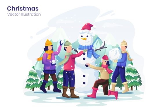 Kid Make Snowman Graphics for Festive Branding