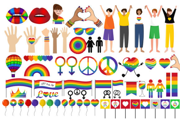 LGBT Pride Month 70 PNG Elements Set for Web Elements and Graphics