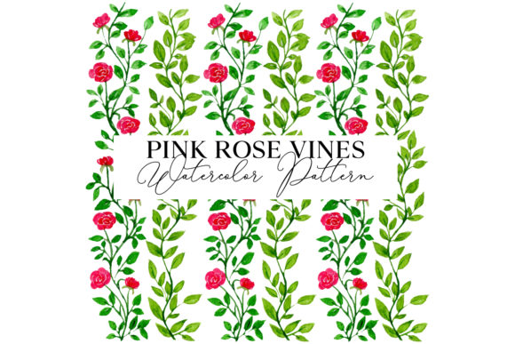 Pink Rose Vines Watercolor Pattern for Web Elements and Graphics