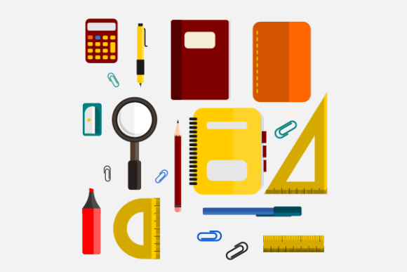 School Equipment Illustration Icons Set - Graphics for Web Elements