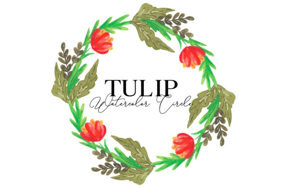Tulips Watercolor Circle Graphics for Web Elements